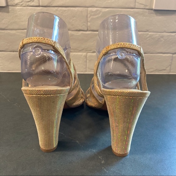 NWT sz 8.5 David Aaron gold metallic iridescent strappy heeled sandals - Picture 10 of 16